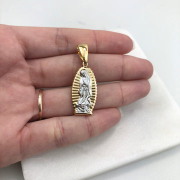 18K Gold Layered Oro Laminado Two Tone Our Lady of Guadalupe Oval Medal Pedant 31.0058